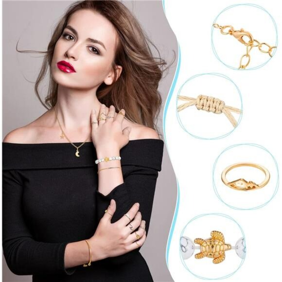 Christmas Layered Bracelets Rings Choker Necklace Set Summer Beach Jewelry - Picture 5 of 8